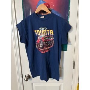 Vintage 80s Toyota 4WD Monster Truck Muscle T-Shirt Navy Blue Bantams XL USA